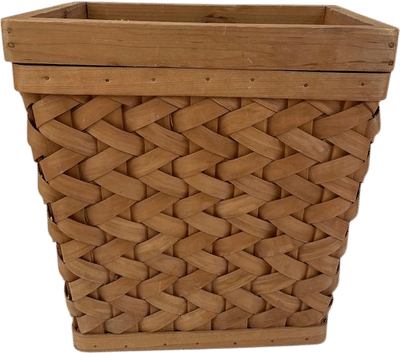 Vintage Handwoven Wood Wastebasket