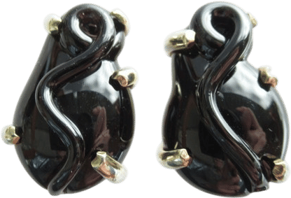 Mariquita Masterson Classic Black Glass Vermeil Sterling Silver Clip On Earring