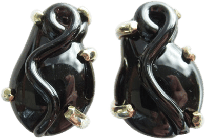 Classic Black Glass Vermeil Sterling Silver Clip On Earrings