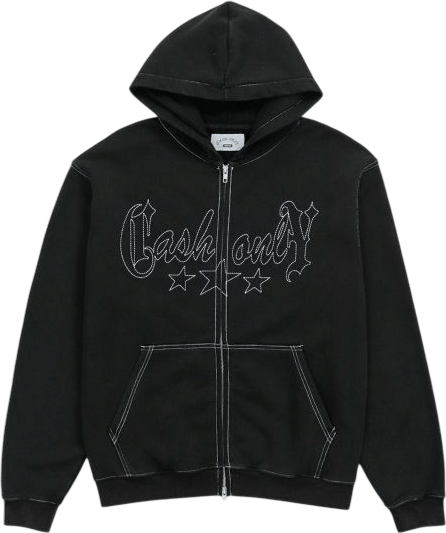 Cash Only Strip Zip Hood Washed Black