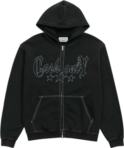 Strip Zip Hood Washed Black