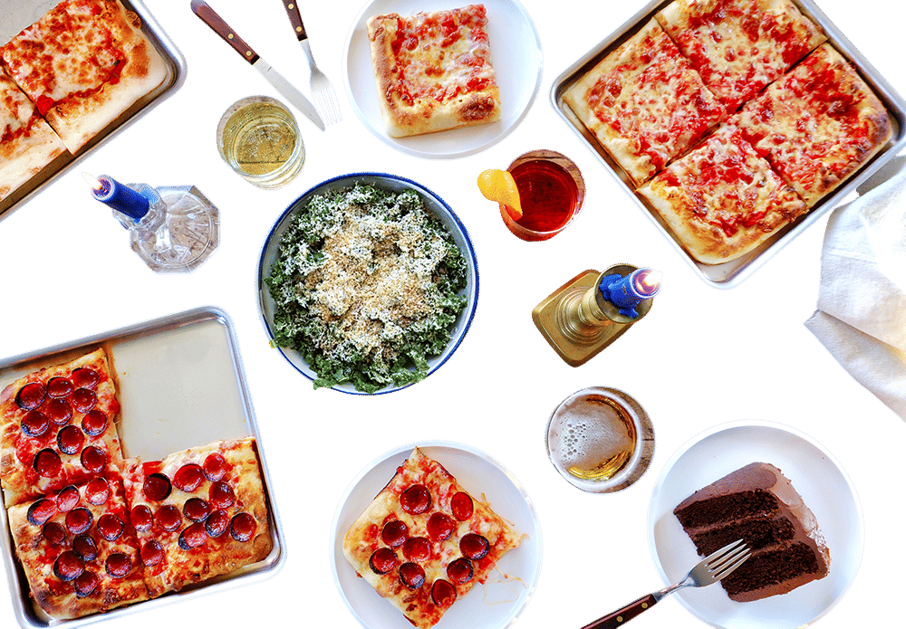 perfect pizza; perfect drippy candles.