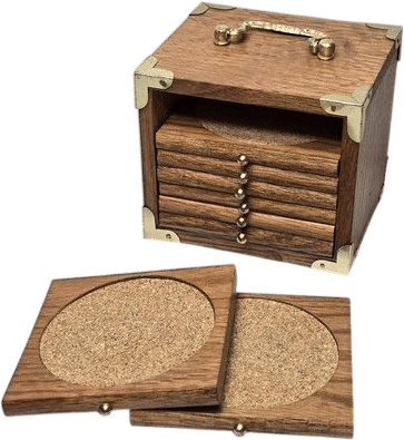 Vintage MCM Wood Cork & Brass Coasters