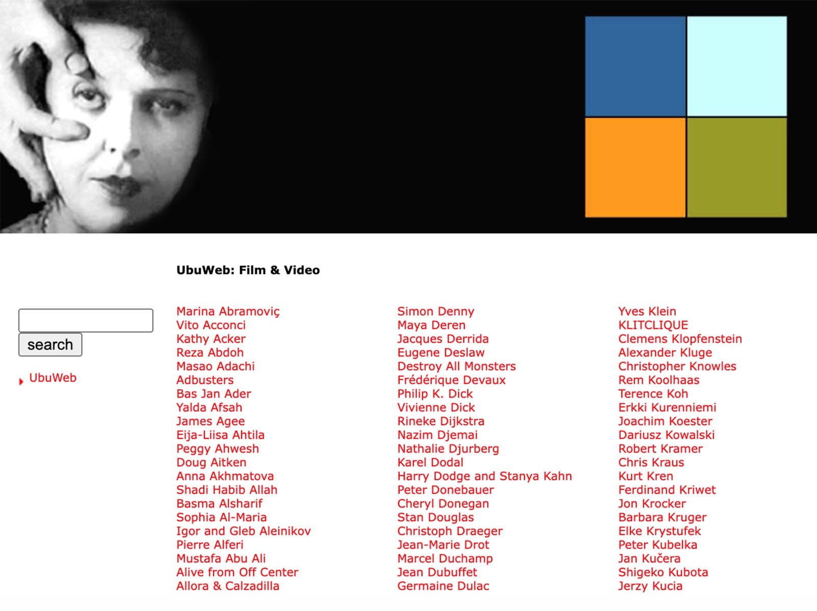 the film & video tab of UbuWeb