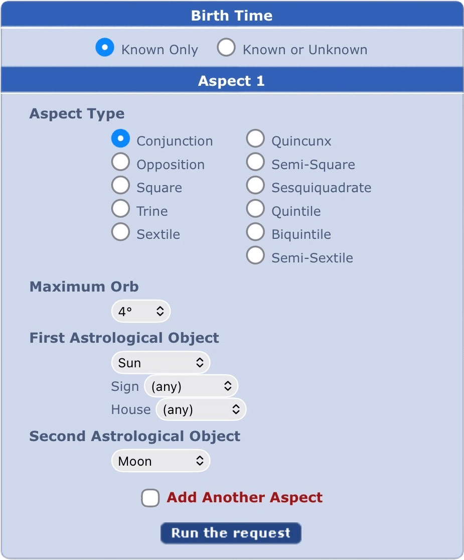 Celebrity Chart Search by Astrological Aspects (Astrotheme.com)