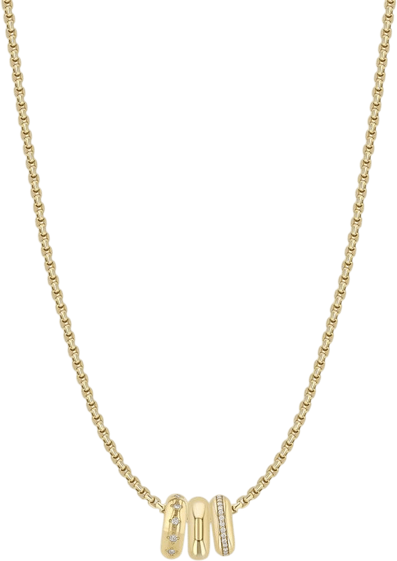 14k 3 Mixed Half Round Slide Bead Small Box Chain Necklace