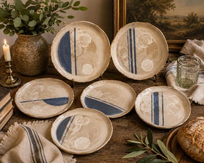 Vintage Handmade Ceramic Tableware Nesting Set