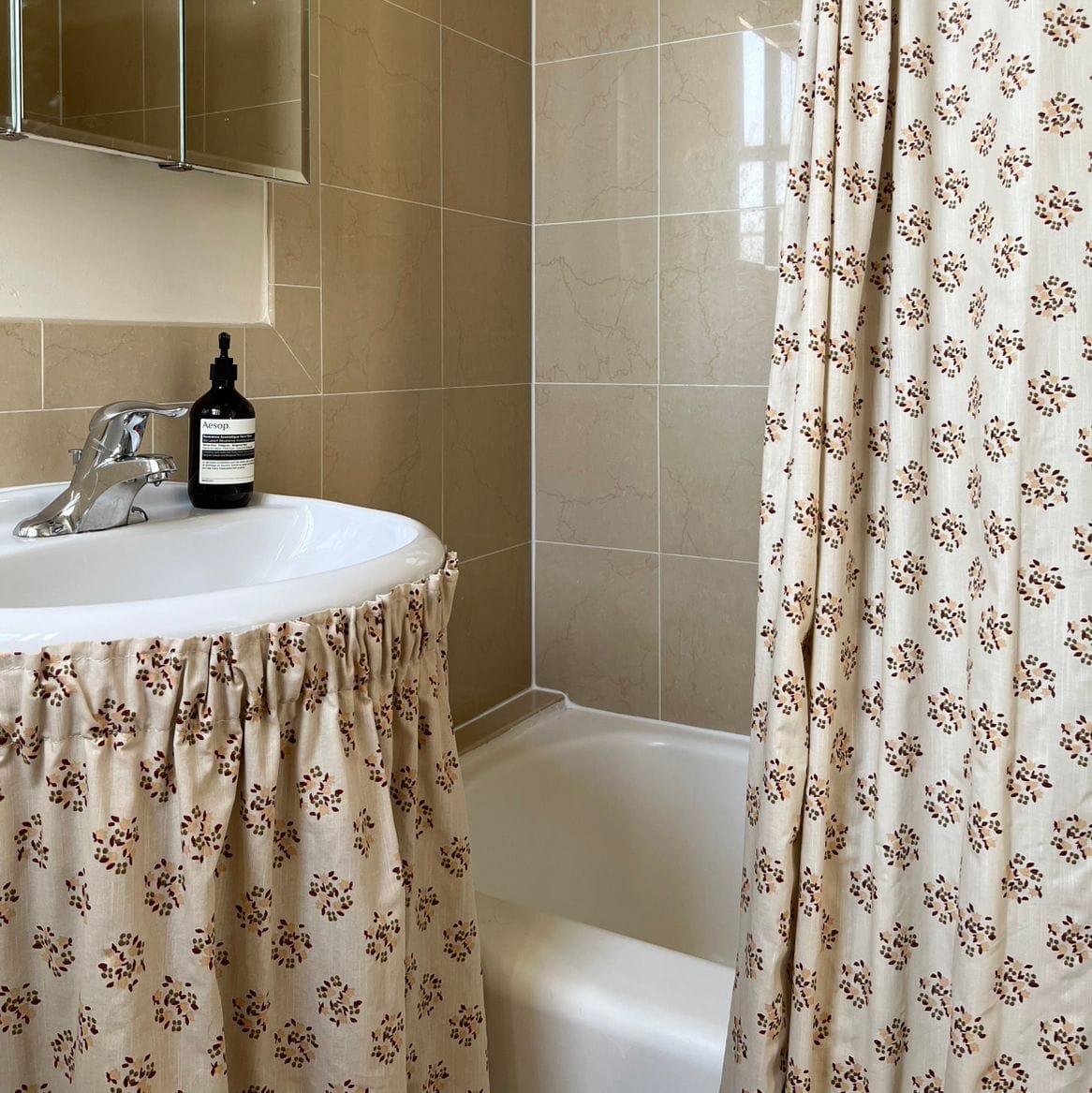 Matching your sink skirt to your shower curtain