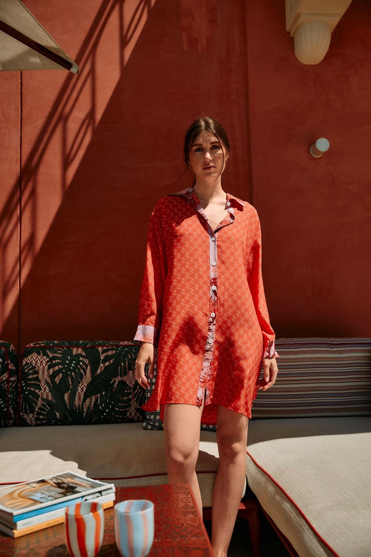 Red Patterned Shirt Dress