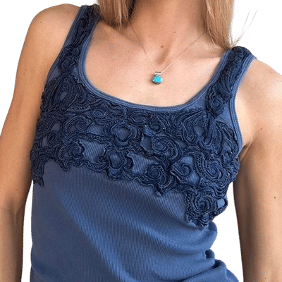 American Vintage Navy Ribbed Lace Trim Tank Top