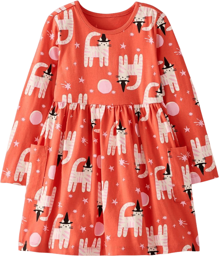 Halloween Long Sleeve Playground Dress with Pockets