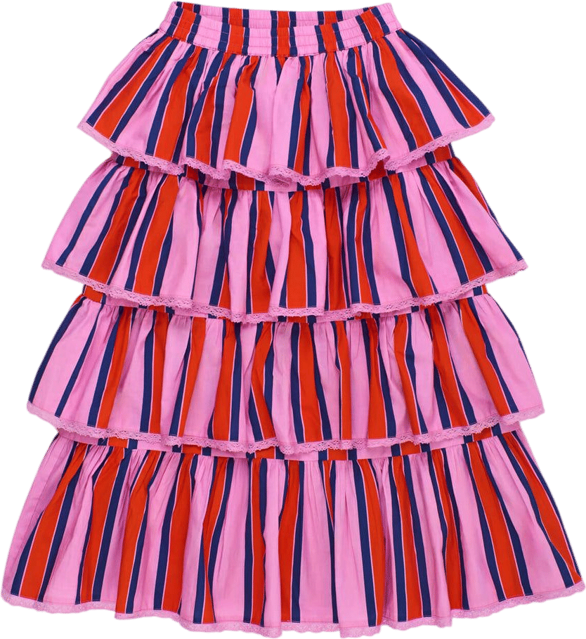 Maison Mangostan Tropic Ruffles Stripes Skirt Pink