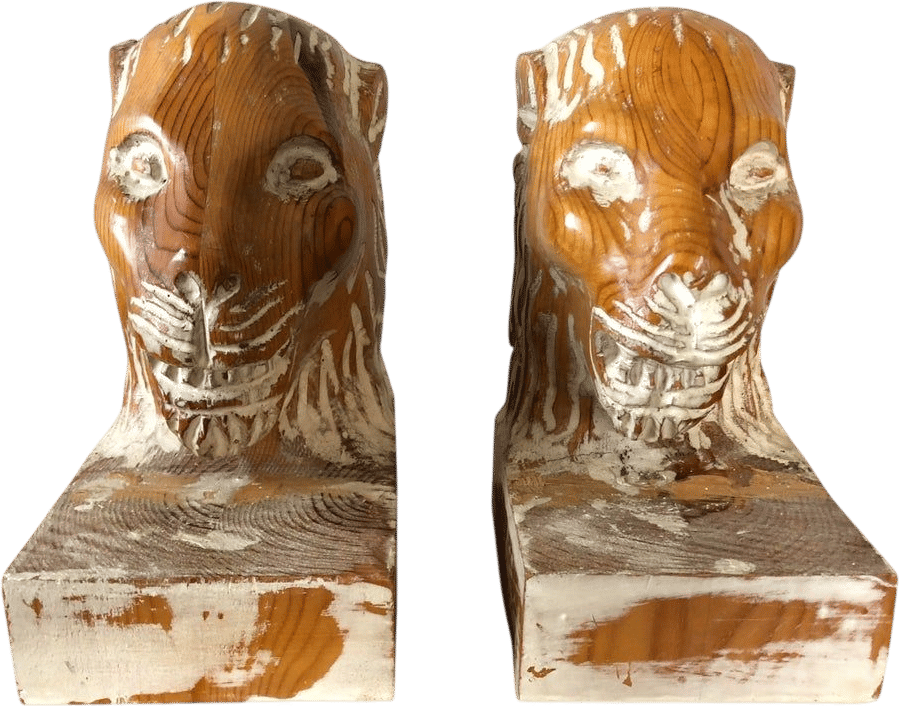 Sarreid Ltd Wood Lion Head Bookends - a Pair