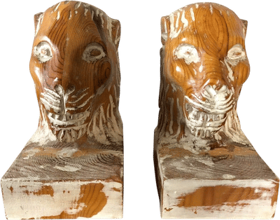 Wood Lion Head Bookends