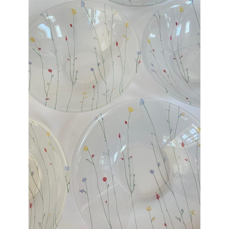 Set of 7 Vintage Frosted Glass Wildflower Bowls Clear Botanical Floral 6.5 Inch - Etsy
