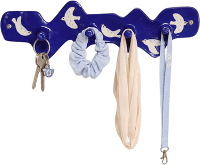 Blue Bird Ceramic Wall Hook Rack