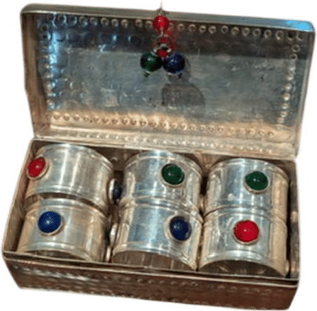 Vintage Silver Plated Napkin Rings with Glass Stones