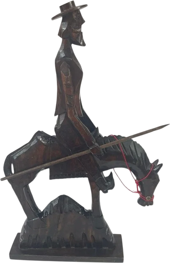 Vintage Hand Carved Wood Don Quixote Statue