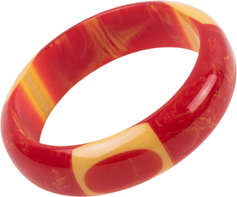 Belle Kogan Bakelite Bracelet with Red and Yellow Dots