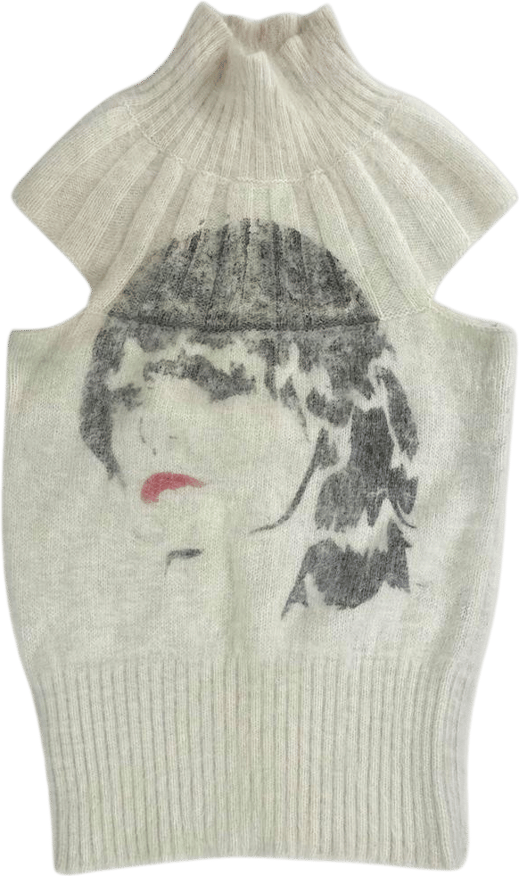 Chloé Cream and Grey Face Graphic Jumper
