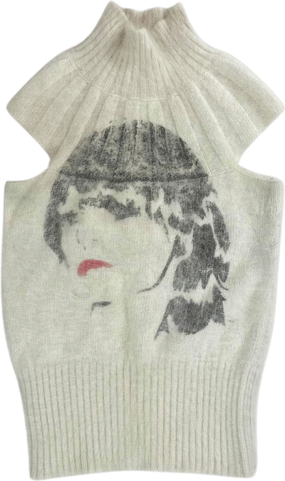 Chloé Cream and Grey Face Graphic Jumper