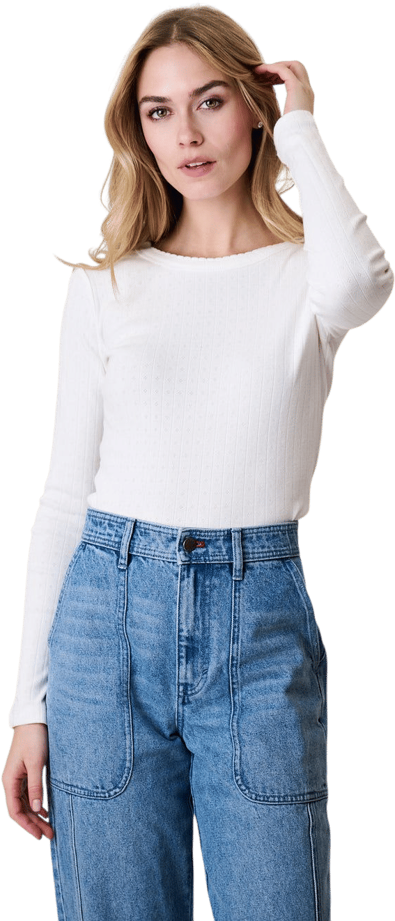 Marea by Liz Joy Pointelle Long Sleeve Crewneck - White
