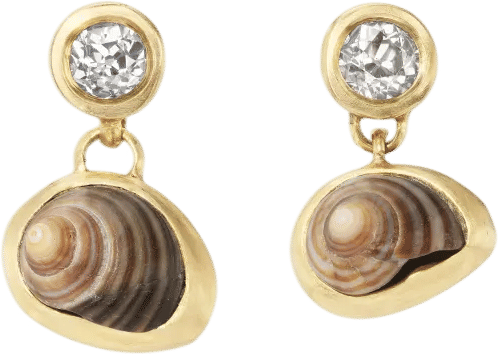 Gold, Diamond, and Shell Drop Earrings