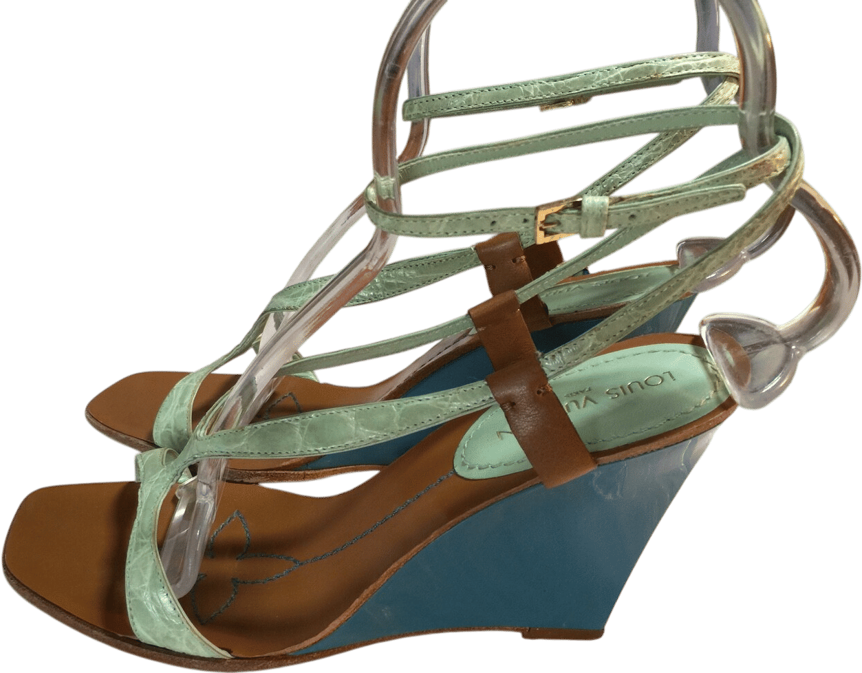 Louis Vuitton Teal Leather Wedge Heels 7.5-37.5