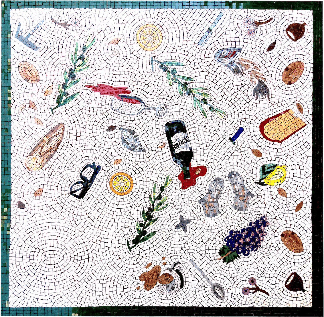 Custom After Dinner Mosaic Floor Tile Art