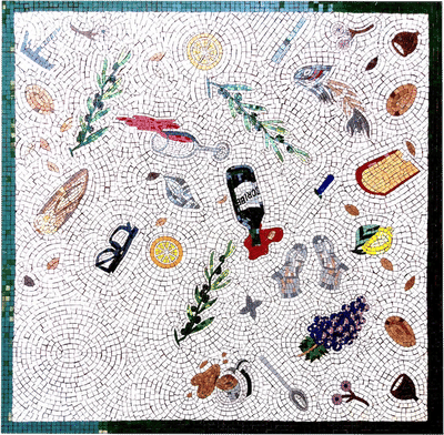 Custom After Dinner Mosaic Floor Tile Art