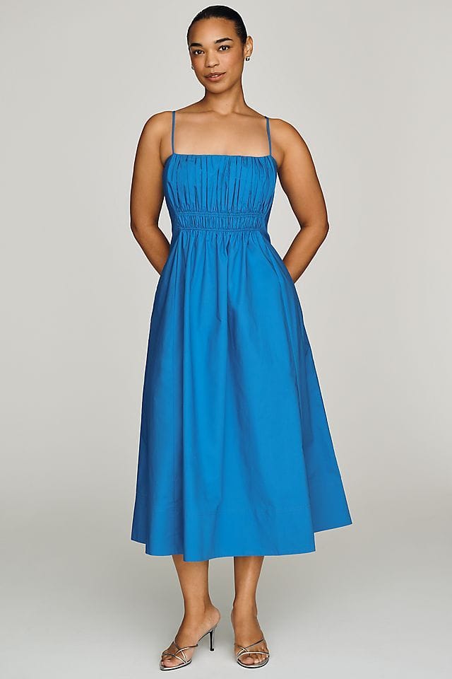Maeve 100% Cotton Ruched Midi Dress
