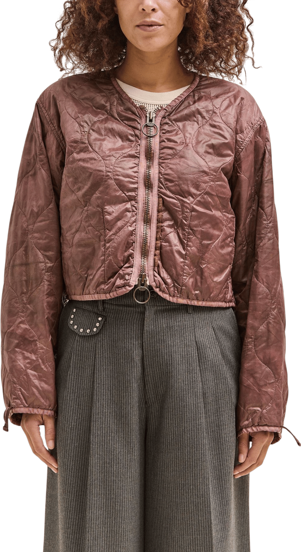 Kapital Nylon Quilted Dip-Dye Liner Cropped Bolero, Red