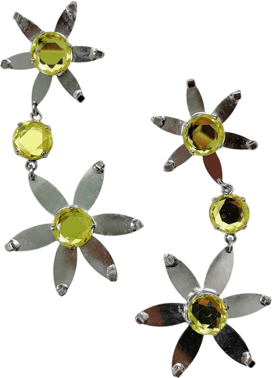 Floral statement earrings with chartreuse gems