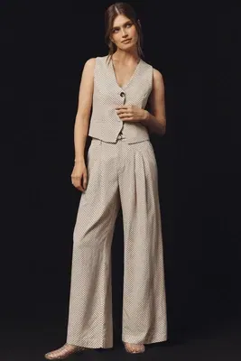 The Avery Linen High-Rise Wide-Leg Dot Trousers by Maeve
