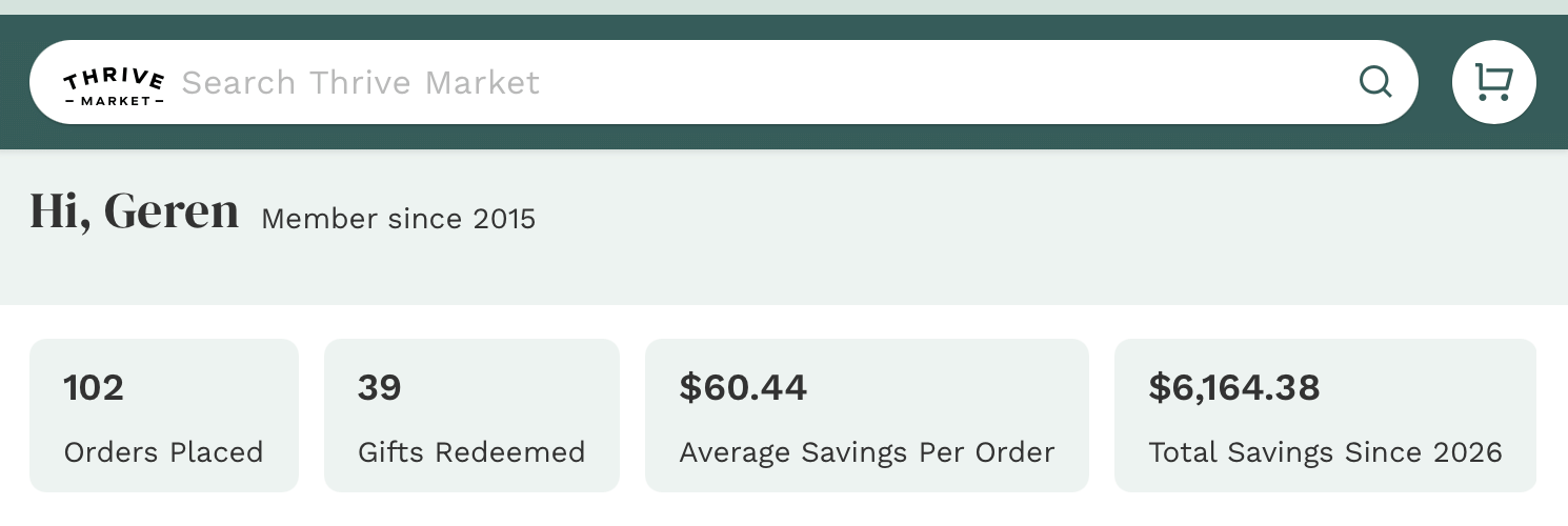 Thrive Market instead of Whole Foods, Trader Joe’s & Big Grocery - saved me 6K.