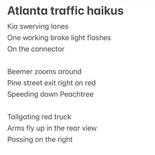 Traffic haikus