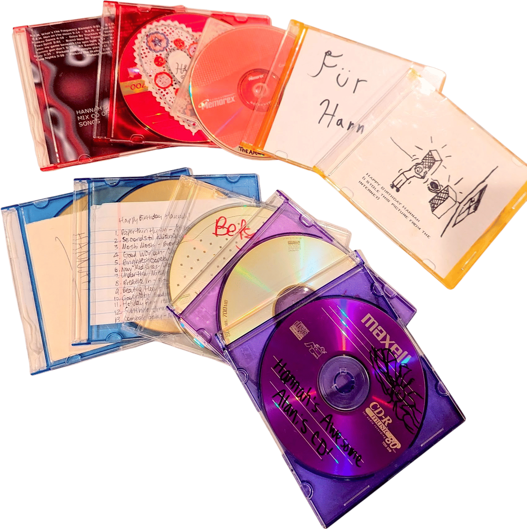 Receiving mix CDs inside colorful jewel cases