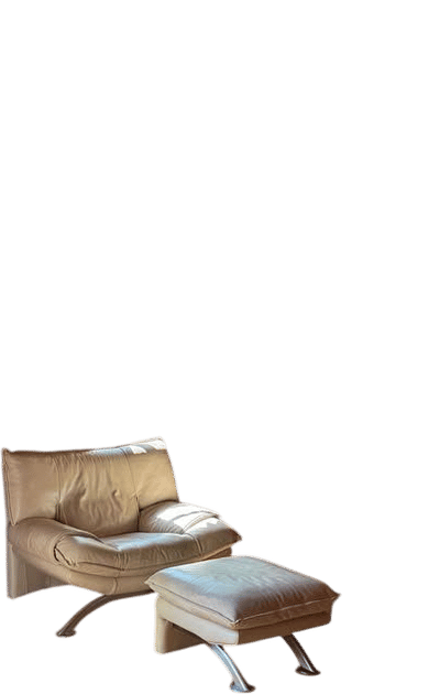 Vintage Cream Leather Chair and Ottoman