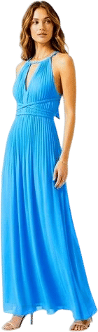 Emanuel Ungaro Halter Neck Pleated Maxi Gown Dress S