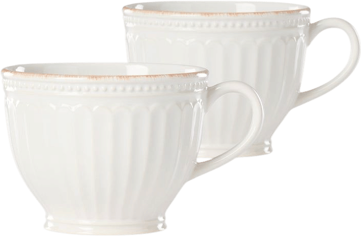 French Perle Groove White Latte Mugs, Set of 2