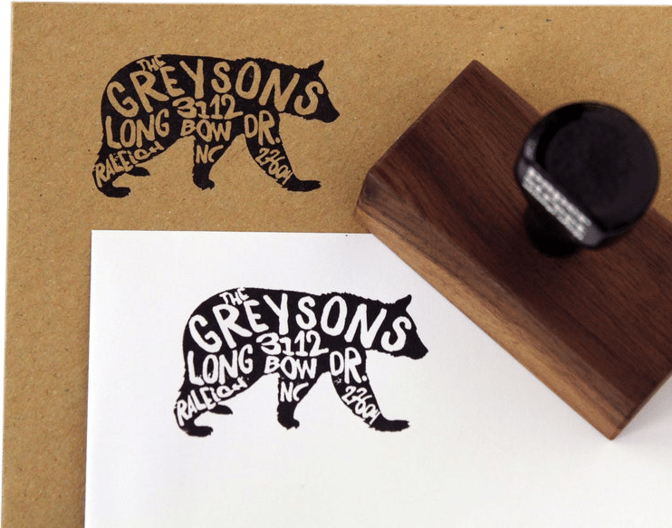 Custom Address Stamp, Black Bear