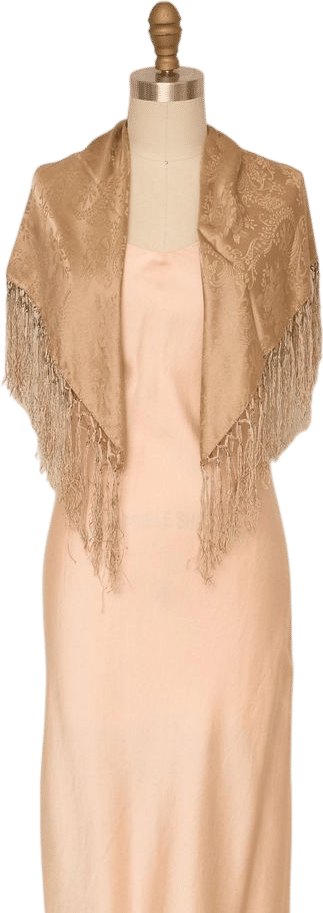 Vintage Silk Gold Shawl with Fringe Accents | Khata Space
