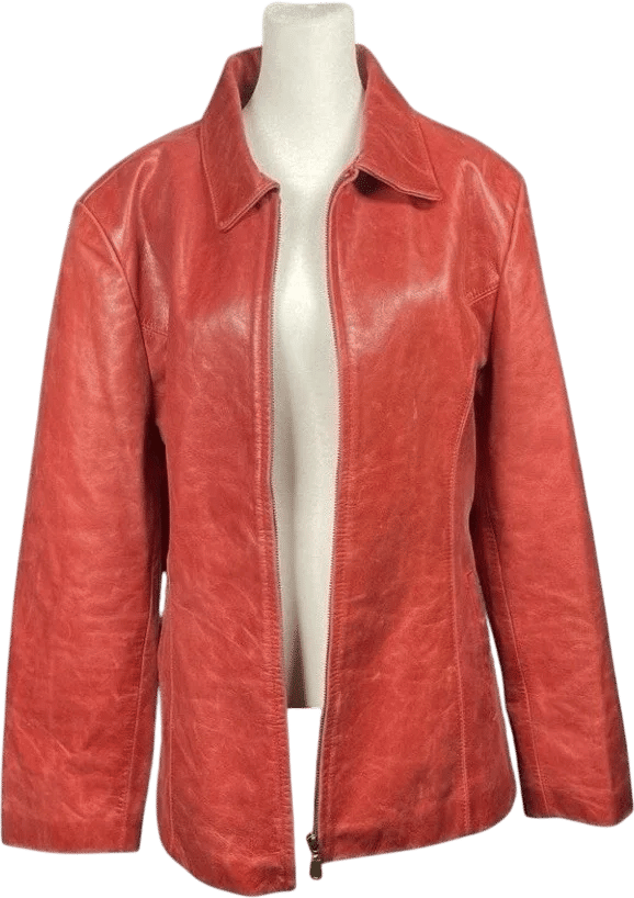 Vtg James & John Red Leather Zipper Jacket 90s