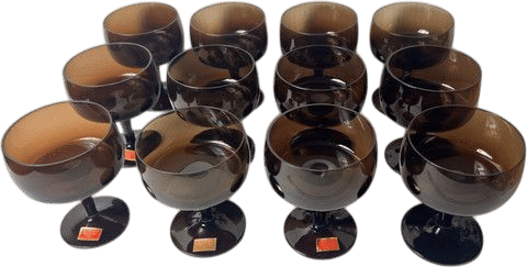 Set of 12 Vintage Gorham Sherbert Champagne Glasses Reizart Brown Crystal 4 3/8”