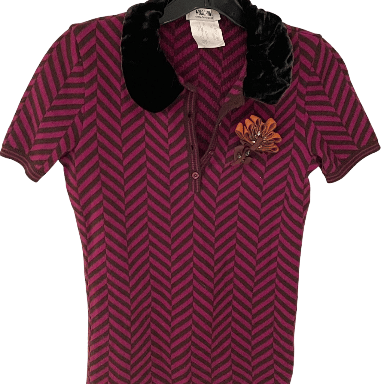 Moschino Striped Polo Shirt with Velvet Collar