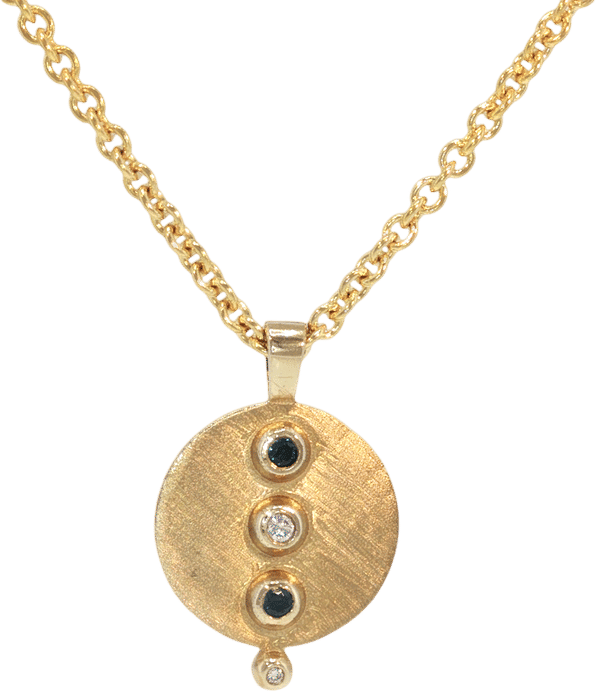 'Alhena' Sapphire and Diamond Textured Disc Pendant in 9ct Yellow Gold