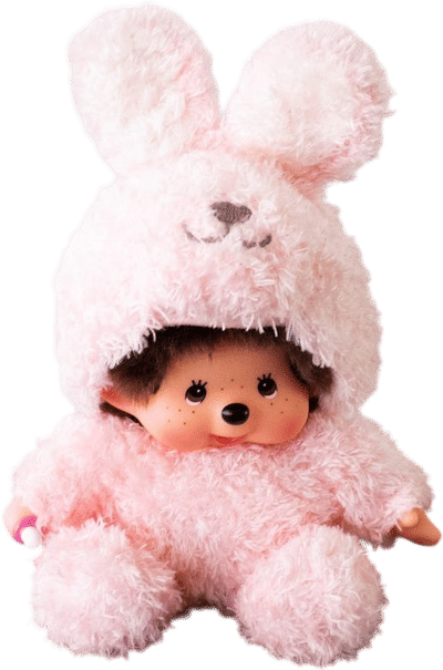 Limited Monchhichi Fluffy Pink Bunny Sitting Plush