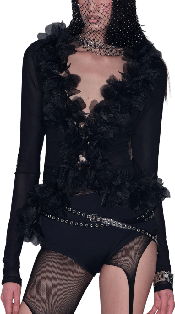 Black Floral Collar Long-Sleeve Cardigan