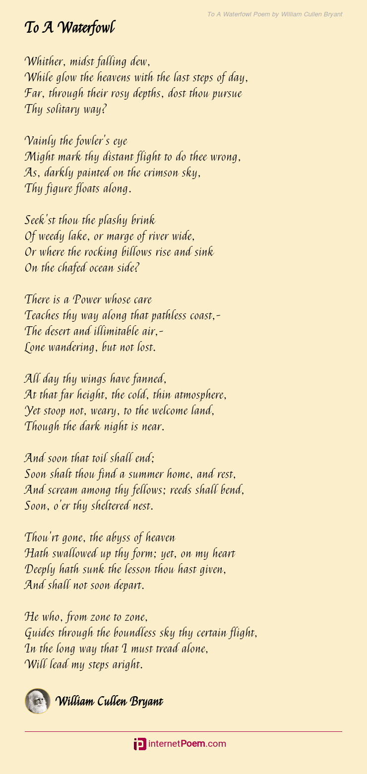 To A Waterfowl Poem by William Cullen Bryant