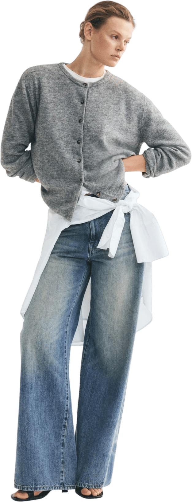 Women's Gray melange Loose-Fit Cardigan